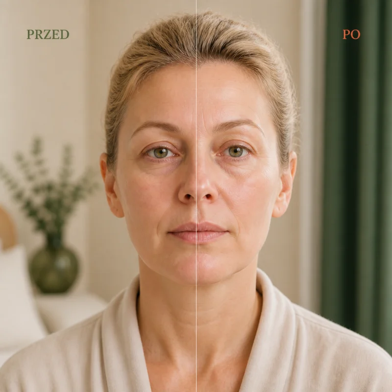 Efekt na jednej stronie twarzy — przed i po drenażu Meiro